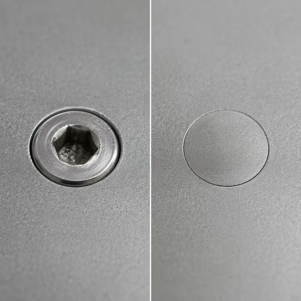 Flush fastener compared with an exposed-drive screw