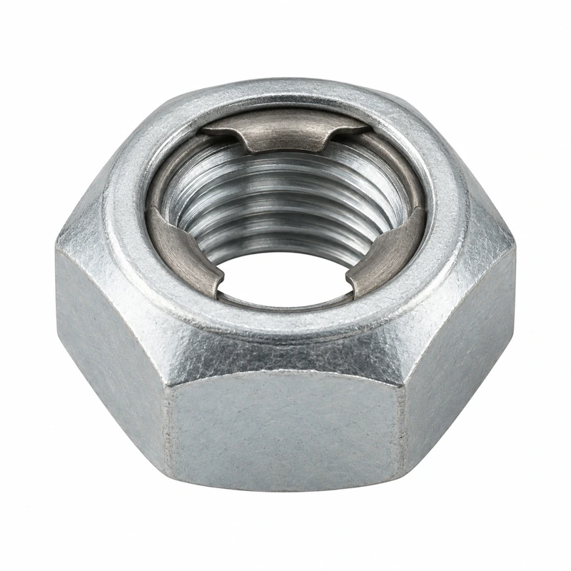 Prevailing-torque nut with metal insert, low type