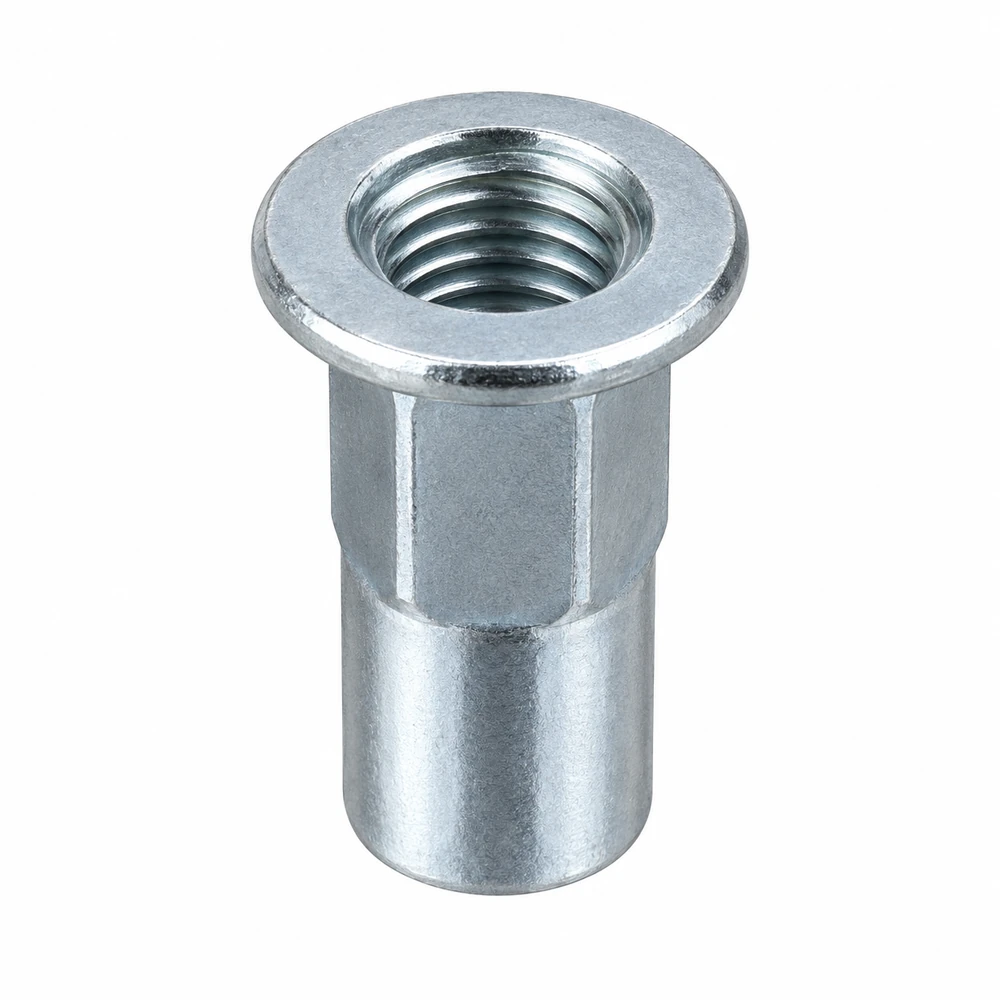 Rivet nut · Round / large head · Half hexagonal · Open end