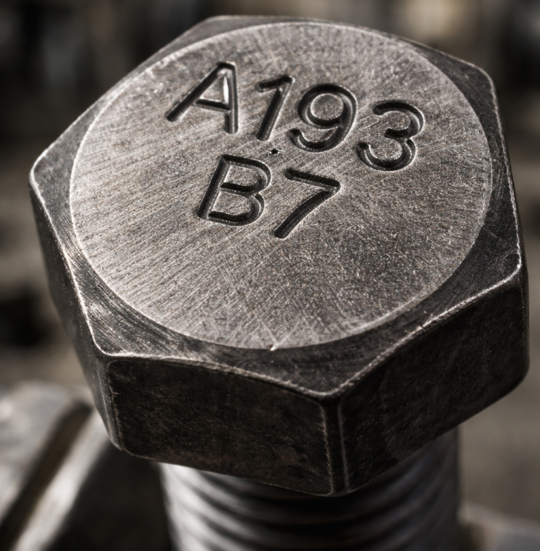 ASTM A193 B7 bolt head marking showing material grade and traceability