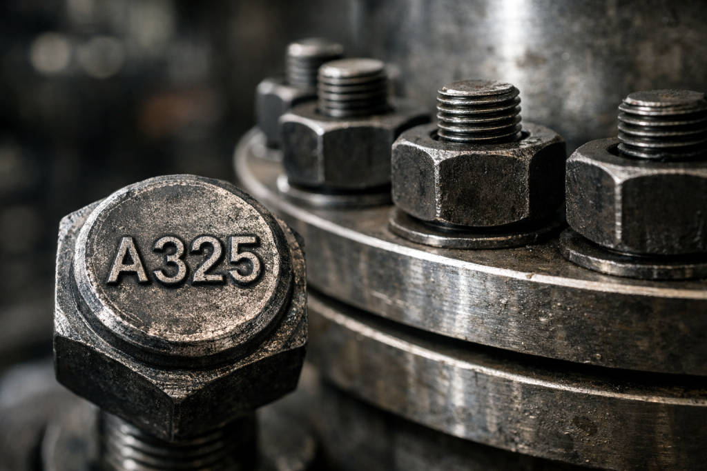 ASTM fasteners used in structural steel connections and flange assemblies including A325 bolts and A193 B7 stud bolts