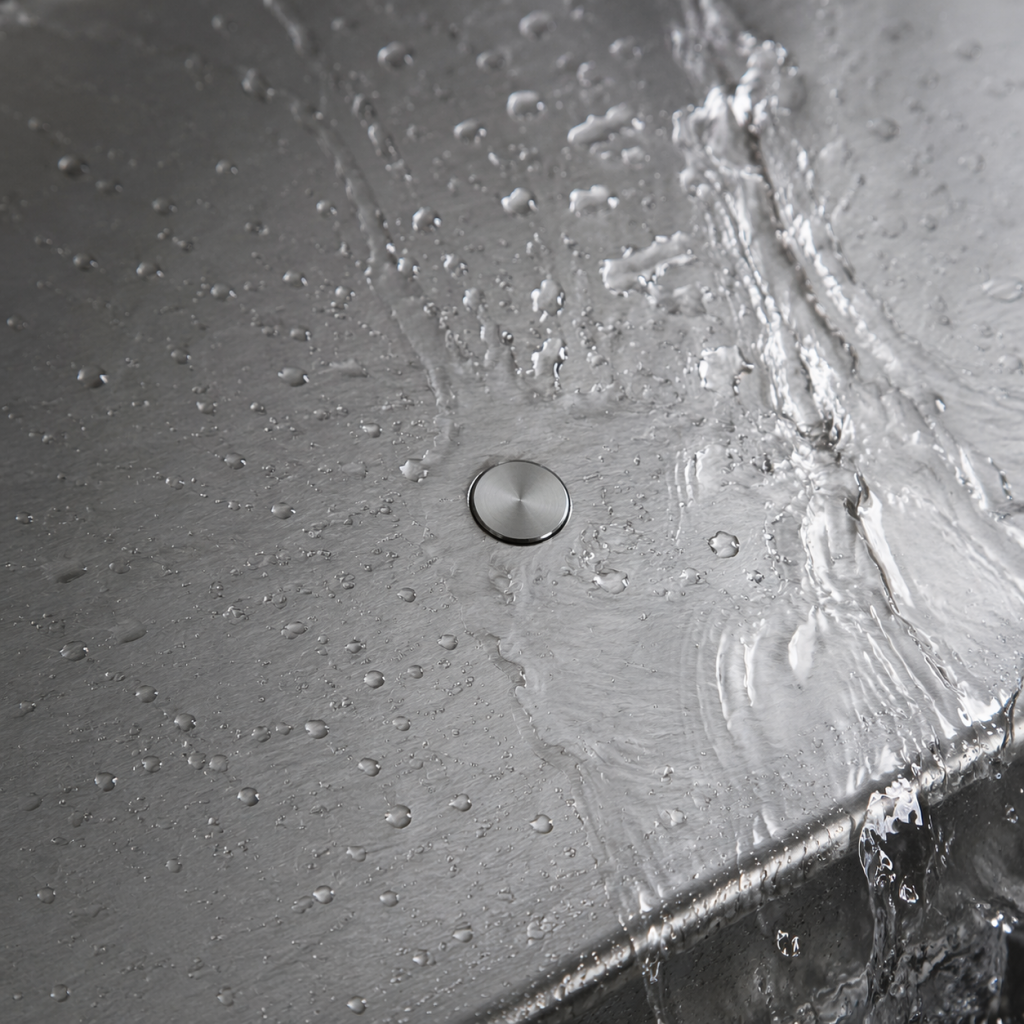 flush fastener on smooth surface being cleaned with water