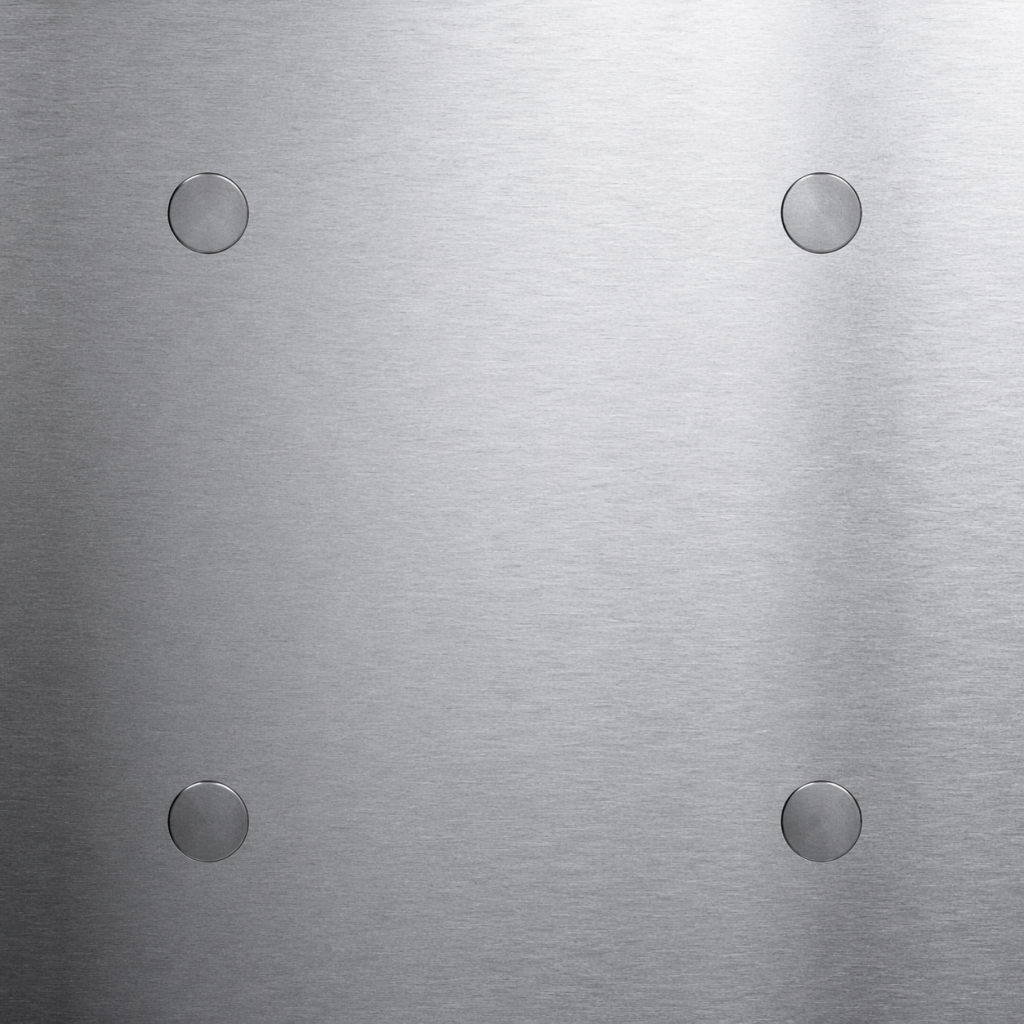 perfectly flush fasteners with smooth heads integrated into brushed stainless steel surface without visible drive or recess