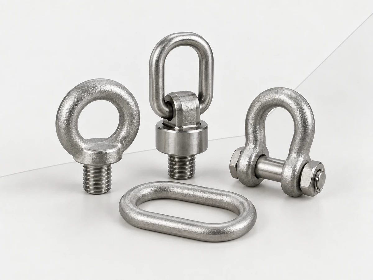 Lifting eye, swivel hoist ring, shackle and closed master link