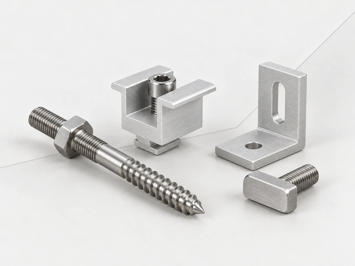 Solar mounting fastener, clamp, bracket and T bolt